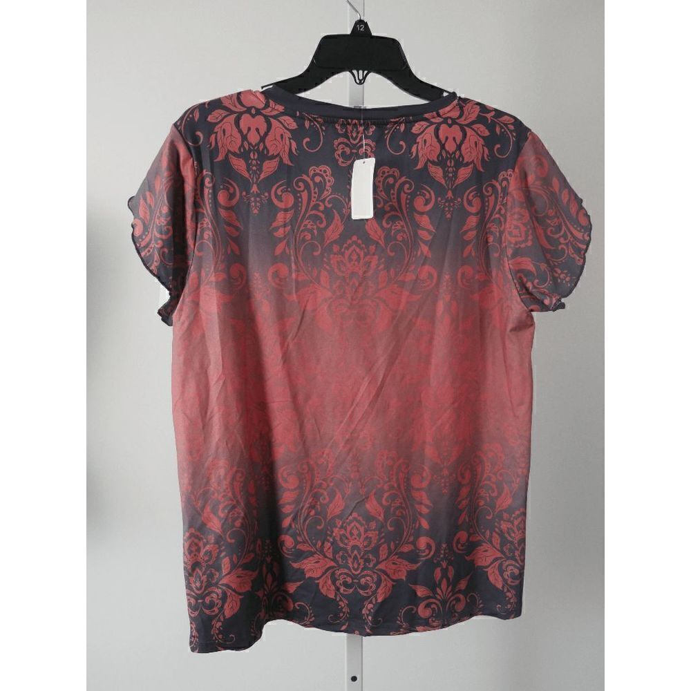 Brown & Black Abstract Short-Sleeve V-Neck Top - Picture 3 of 7